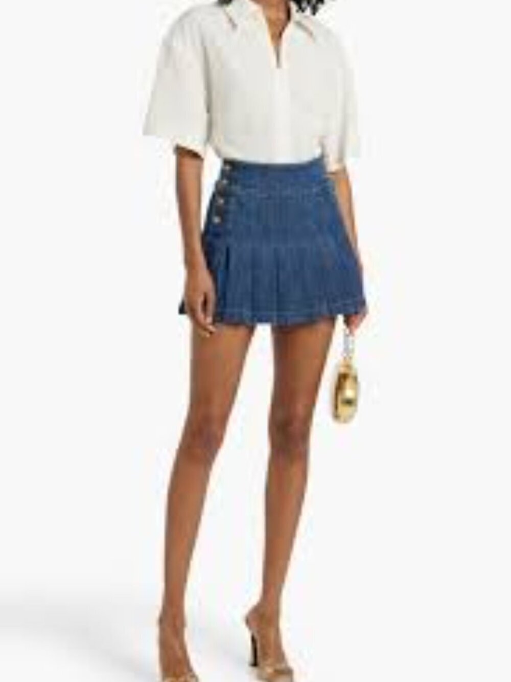 NWOT Alice + Olivia Lanna Denim Pleated Mini Skirt Love Train Dark Wash Size 25